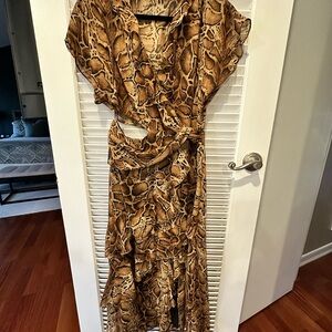 Zara Asymmetrical Brown Snake Print Dress
